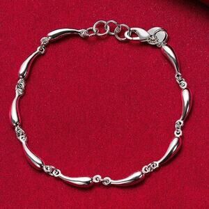 925 Silver Plated Teardrop Bracelet Women's Vtg Boho Fashion Birthday Gift